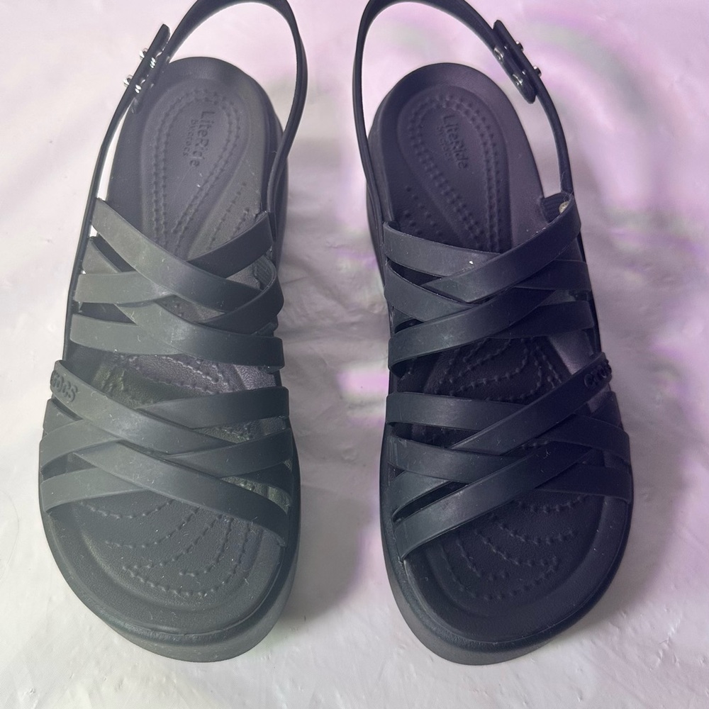 CROCS Women's Black Strappy Platform Sandal - Picture 4 of 9